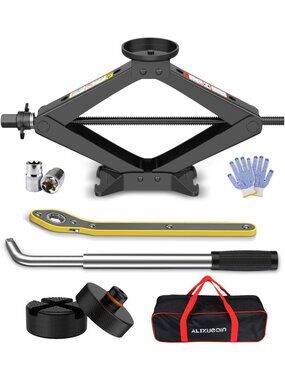 2.5 Ton Scissor Jack & Tire Changing Kit for Sedans, SUVs, MPVs - 2 Jack Pads